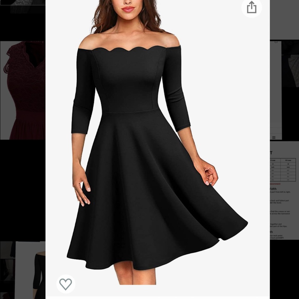 Retro Elegant Off Shoulder Style Black Dress.